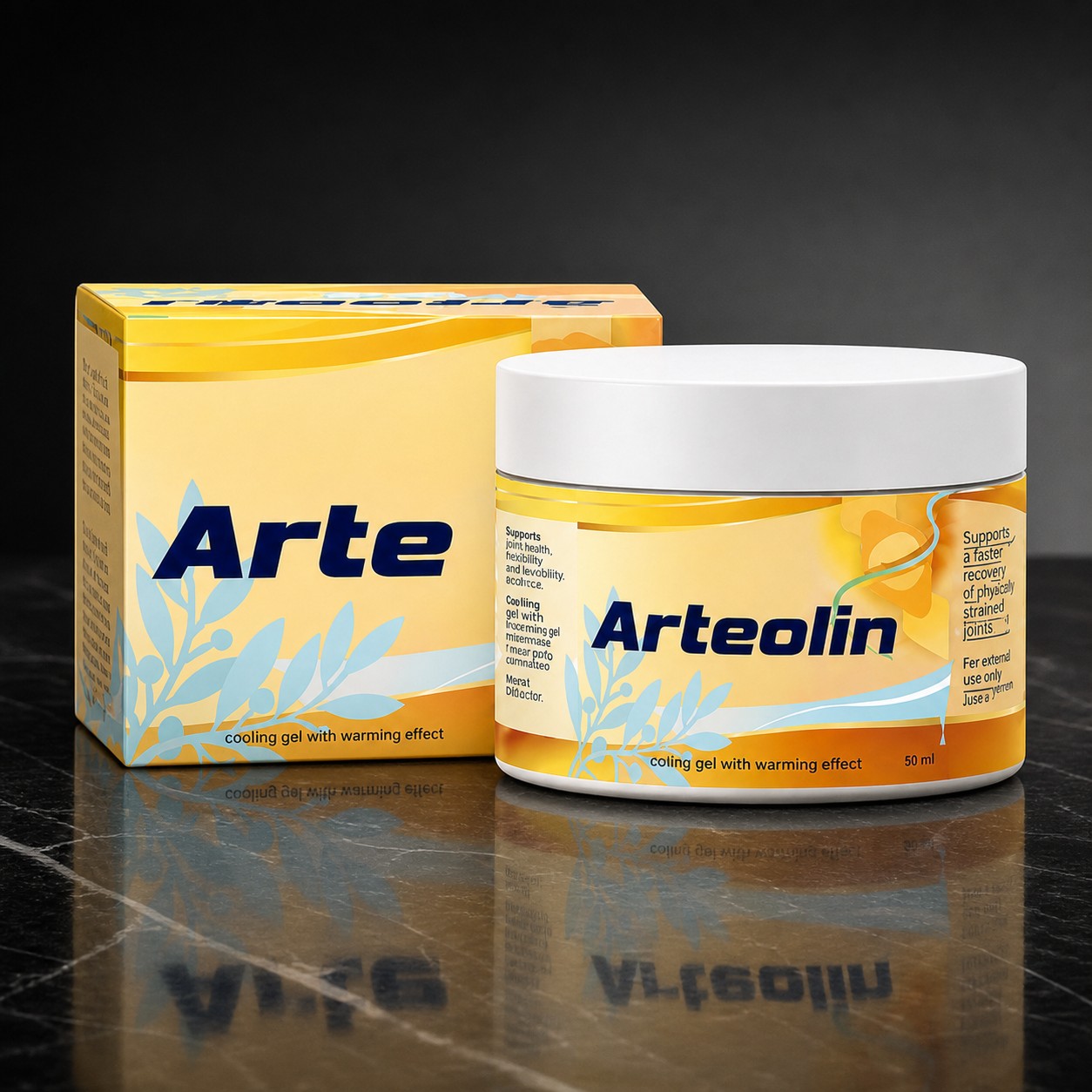 Kelímek gelu Arteolin 50 ml na dřevěném stole
